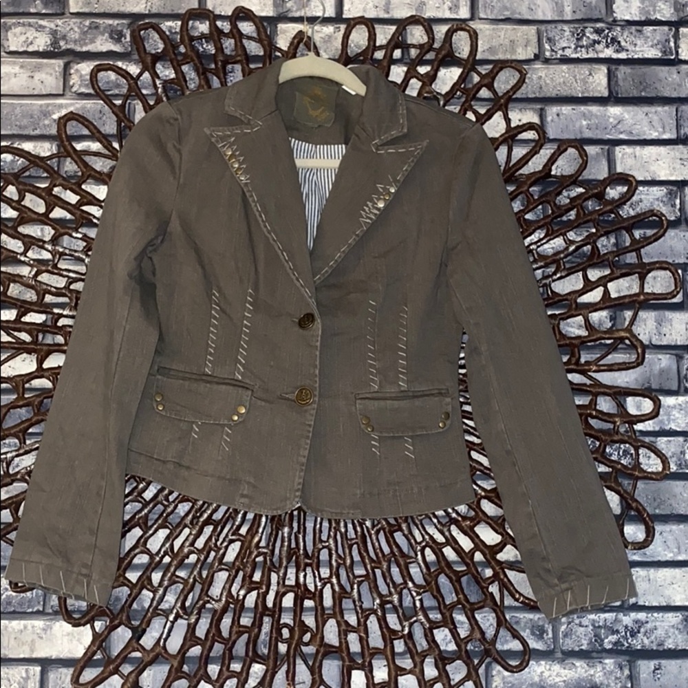 New gray blazer military jacket buttons medium